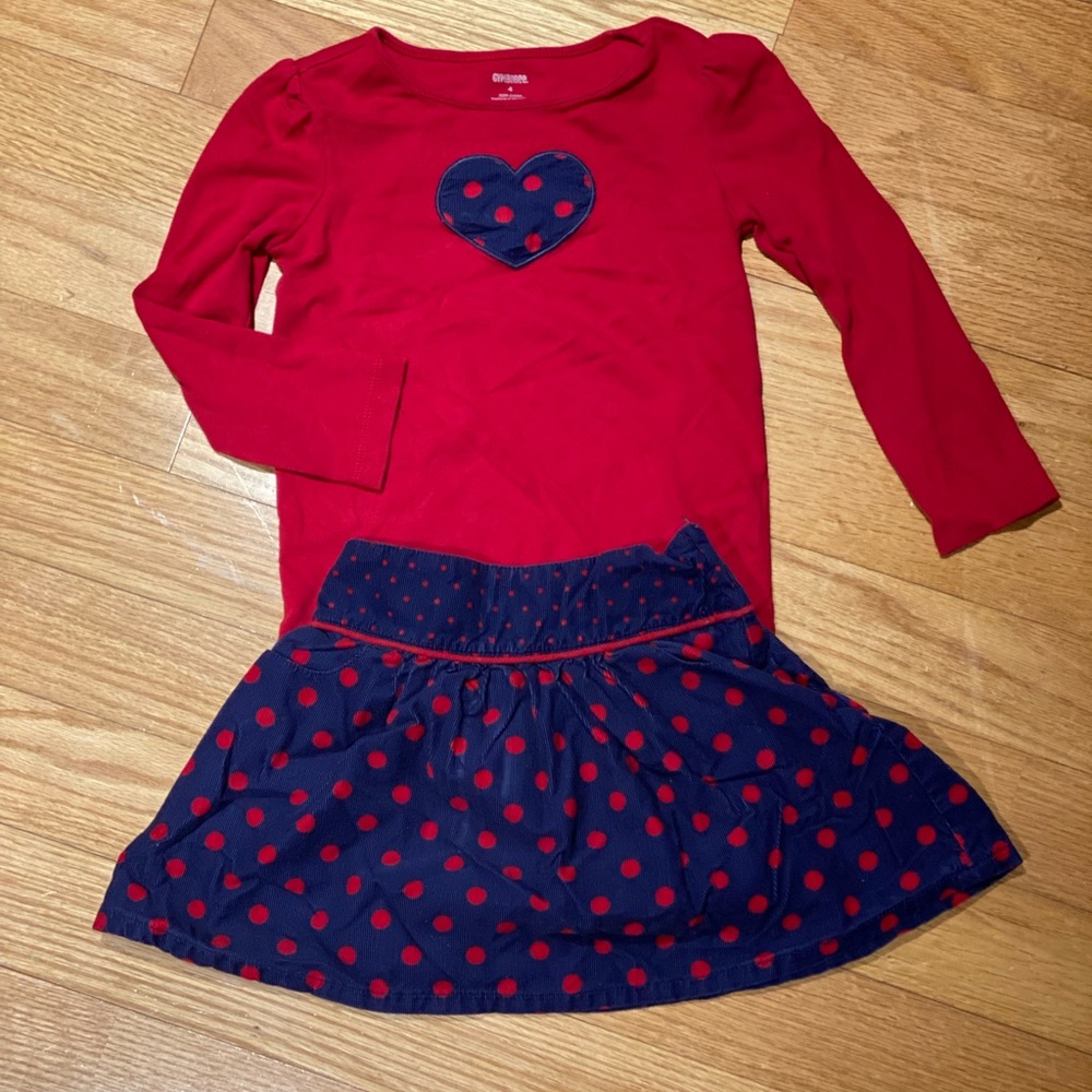 Gymboree Outfit Long Sleeve Heart Shirt With Matching Corduroy Skirt Size 4T